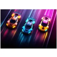 WALLARENA - Fotobehang - 200x140 cm - fotobehang voor kinderen met raceauto's in neon, vliesbehang