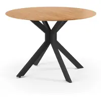 CALICOSY - Folding round table decorated in oak and black metal D110 cm - NELLY
