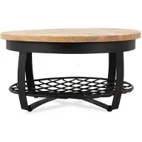 Benoa Salontafel Rond Industrieel Design | Mangohout en Staal | 65x34cm