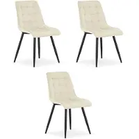 Leobert Set van 3 eetkamerstoelen SPLIT - Lichtbeige fluweel - Zwarte metalen poten - Modern design