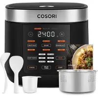 Cosori Rijstkoker, Slow Cooker & Stomer met Keramisch Gecoate Binnenpan en Fuzzy Logic, 50 Recepten, 10 Kopjes, 5L Capaciteit