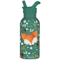 SASSI JUNIOR - Isotherme rvs kinderfles (350 ml) - dieren - Pauwgroen 21 x 7 cm