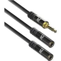ACT AC3620 High Quality Audio Splitterkabel | 3.5mm Stereo Jack Male | 2x 3.5mm Stereo Jack Female | Zwart - 15 cm