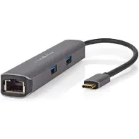 Nedis USB multi-poort adapter USB 3.2 Gen1 6-in-1 - USB-C-stekker, HDMI-uitgang, RJ45-aansluiting, 2x USB-A-aansluiting, 2x USB-C, 5 Gbps, grijs