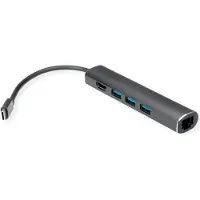 Value USB-C naar HDMI, 3x USB-A en RJ45 adapter met DP Alt Mode (4K 30 Hz) / zwart - 0,10 meter