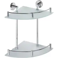 Sapho X-Round E dubbel glazen hoekplanchet met stang 28x38x28cm, chroom