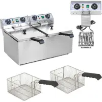 Royal Catering Elektrische frituurpan met twee compartimenten en timer, 2x9 liter