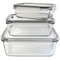 Cook Concept Glazen schaalkachel met hermetisch deksel x3, Opbergblikken, Transparant