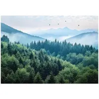 WALLARENA - Fotobehang - 150x105 cm - 3D bergen, bos, mist, natuur, slaapkamer, woonkamer, vliesbehang