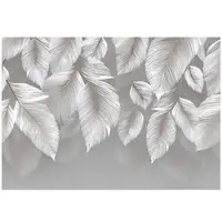 WALLARENA - Fotobehang - 250x175 cm - grijs beton bladeren abstract voor slaapkamer en woonkamer