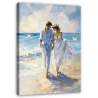 WALLARENA - Canvas schilderij - 120x80 cm - afbeelding van vrouw en man aan zee voor slaapkamer, salon of keuken