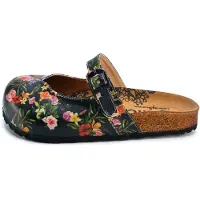 Calceo Clogs 'Women shoes -Calceo mules with flowers CAL2201' zwart