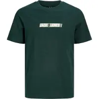 Jack & Jones JUNIOR rechtvallend T-shirt met logo - petrol Blauw Jongens Katoen Ronde hals - maat 140