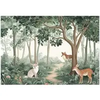 WALLARENA - Fotobehang - 250x175 cm - Fototapete voor kinderen met een bos, dieren, bomen en herten van vliesbehang
