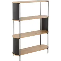 CALICOSY Wandrek met 4 niveaus in houtdecor met zwarte metalen zijkanten h133,5 cm