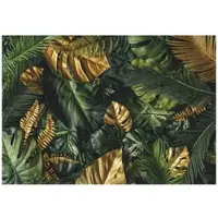 WALLARENA - Fotobehang - 150x105 cm - Fototapet met gouden groene monstera bladeren voor slaapkamer en woonkamer