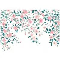 WALLARENA - Fotobehang - 400x280 cm - Fototapete met bloemen en bladeren in roze voor slaapkamer en salon, vliesbehang