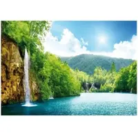 WALLARENA - Fotobehang - 300x210 cm - Waterval natuur meer woonkamer slaapkamer muurdecoratie