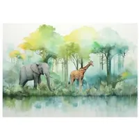 WALLARENA - Fotobehang - 150x105 cm - fotobehang voor kinderen met jungle dieren en safari thema
