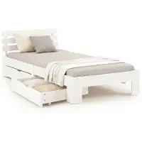 Homestyle4u Eenpersoonsbed - 90x200 cm - Houten bed - met 2 opbergkisten - Wit