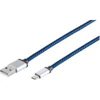 S-Conn USB Ladekabel USB A-ST auf USB Micro B-ST Nylon blau 0,3m
