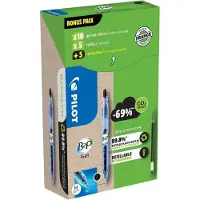 Pilot Gelpen Bottle 2 Pen BeGreen, zwart, lijndikte 0,4 mm, documentect, navulbaar, 89% gerecycled materiaal, 10 stuks + 10 navullingen zwart