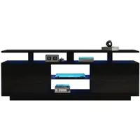 STILVORA TV-Meubel - Zwart Met 16-Kleur LED En Hoogglans Deuren - 2 Deuren En 5 Open Vakken - USB-Aangedreven Voor 60 Inch TV - Spaanplaat - 140x35x55 cm