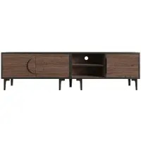 STILVORA TV-Meubel - Lowboard 3 Deuren En 2 Open Vakken - Zwart Frame Met Donkerbruin Houtnerf - 7 PVC-Poten, 45 Kg Draagkracht - Spaanplaat - 180x35x49 cm