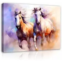 WALLARENA - Canvas schilderij - 100x70 cm - abstracte waterverf van paarden op doek