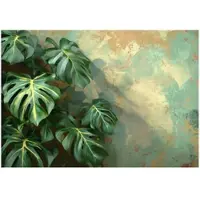 WALLARENA - Fotobehang - 200x140 cm - fotobehang met monstera bladeren in groen beton voor de slaapkamer en woonkamer