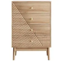 OKWISH Ladekast Met 4 Lades - Ruime Opbergruimte Voor Woonkamer Slaapkamer Hal - MDF Eikenkleur - 60 X 40 X 90 Cm