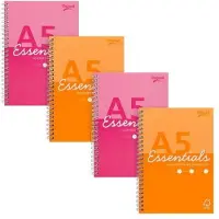 Pukka Pad Pukka Essentials Collegeblok A5 Geruit Dubbeldraads Zijgebonden Karton Harde rug Kleurenassortiment Geperforeerd 160 pagina’s 4 stuks à 160 vellen