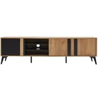 MODFU - Tv-Meubel - Met Kabeldoorvoer En Opbergruimte - Rustieke Stijl - Voor Woonkamer - Spaanplaat En Metaal - Bruin En Zwart - 180 Cm