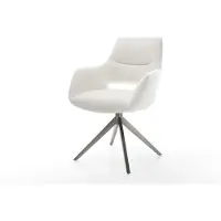 DELIFE Eetkamerstoel Yago-Flex met armleuning kruisframe breed grafiet bouclé crème-wit 360° draaibaar rocker-functie pocketveer kern