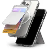 Ringke Stand Slot Magnetische Kaarthouder - Kaarthouder Compatibel met MagSafe - Met Standaard - Ruimte voor 2 Pasjes - Transparant Grijs
