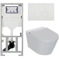 Geberit QeramiQ Luma Douche WC Set - UP320 inbouwreservoir - met Burda frame - fohn - ladydouche - glans witte kunststof bedieningsplaat - ronde knoppen - glans wit SW1247816/SW706186/0701131