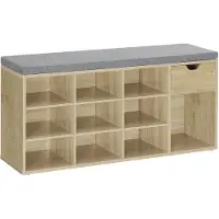 OSKAR Schoenenkast met zitkussen - Artisan eiken - Grijze zitting - Industrieel design