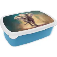 MuchoWow Broodtrommel Blauw - Lunchbox - Brooddoos - Olifant - Dieren - Verf - Bloemen - Portret - Kinderen - 18x12x6 cm - Kinderen - Jongen