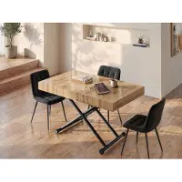 Vente-unique Uitschuifbare en ophefbare 2-in-1-tafel - Mdf en staal - Naturel en zwart - MORIALA