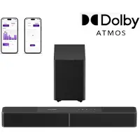 Ultimea Poseidon Serie - 3.1.2 Soundbar met Dolby Atmos, 5,25" Draadloze Subwoofer, App Bediening, Zwart