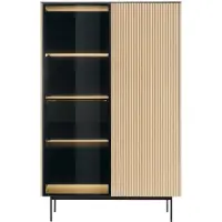 Vente-unique Vitrinekast 2 deuren met LEDs in MDF en gerookt glas - H. 166 cm - Licht naturel en Zwart - SAYERA