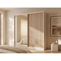 Vente-unique Kast met 2 schuifdeuren - Met spiegel - B203 cm - Kleur: Beige en naturel - CALOWI