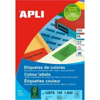 APLI Gekleurde etiketten ft 105 x 37 mm (b x h), groen, 1.600 stuks, 16 per blad, doos van 100 blad