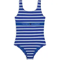 Tommy Hilfiger Girls Square Neck One Piece Blue Orbit Breton Stripe Maat: 8-10 | Badmode Outlet | kids | Blauw