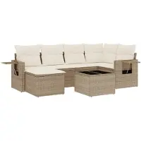 vidaXL 7-delige Loungeset met kussens poly rattan beige