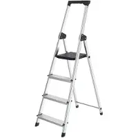 BRASQ Huishoudtrap 4 -treden Zilver - keukentrap inklapbaar aluminium voor Particulier en professioneel gebruik - Trap Ladder - Anti slip