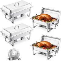 Vevor Chafing Dish Buffetset 4-delige roestvrijstalen voedselwarmer met 4 grote pannen (7,5 L)