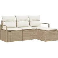 vidaXL Bankstel 4 st Beige en Crème poly rattan