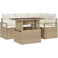 vidaXL Tuinbank Set 5 st 4-Aantal zitplaatsen Beige en Crème