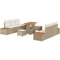 vidaXL Tuinbank Set 9 st 8-Aantal zitplaatsen Beige en Crème